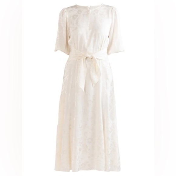 Shoshanna Ambrose Floral Jacquard Tie Front Midi Dress in Winter White - Picture 1 of 9